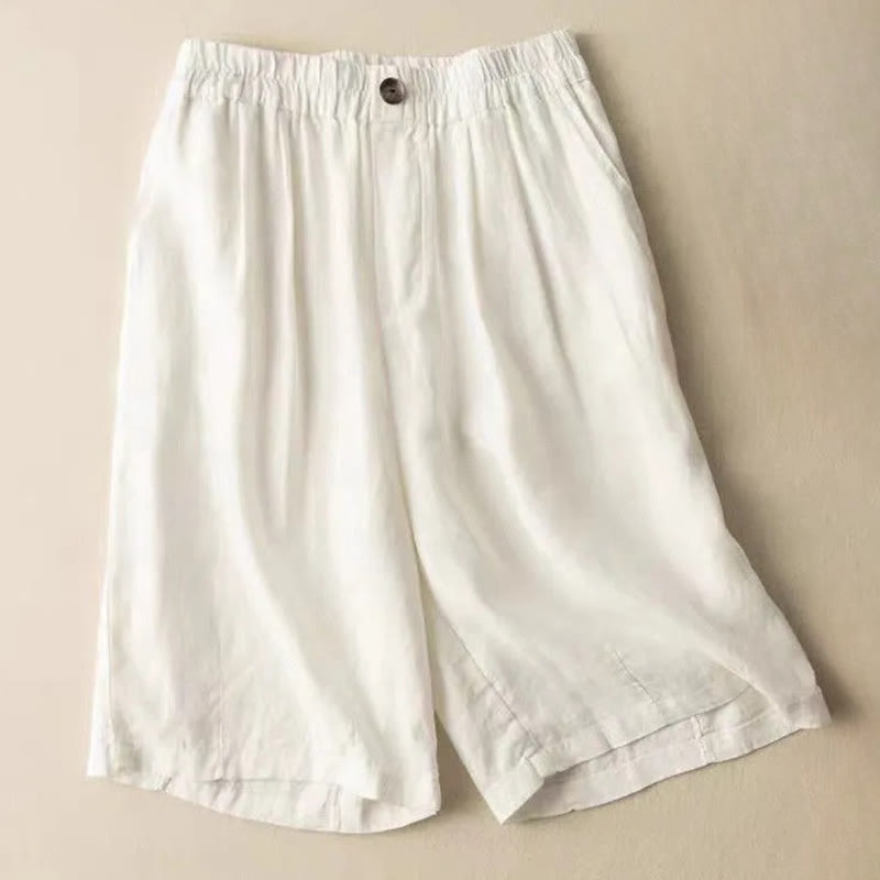 Pantaloncini da donna in lino e cotone con tasche , Buddha Stones, casual, estivi, tinta unita, con cerniera e bottoni - Bianco - US8-10, UK/AU12-14, EU40-42 (3XL) - image 9