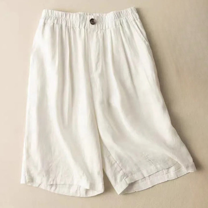 Pantaloncini da donna in lino e cotone con tasche , Buddha Stones, casual, estivi, tinta unita, con cerniera e bottoni - Bianco - US8-10, UK/AU12-14, EU40-42 (3XL) - image 9