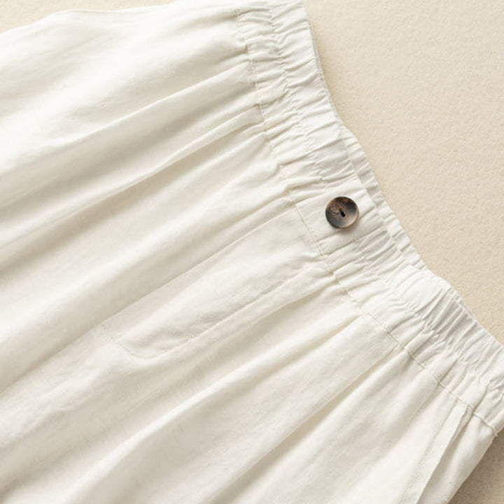 Pantaloncini da donna in lino e cotone con tasche , Buddha Stones, casual, estivi, tinta unita, con cerniera e bottoni - image 10