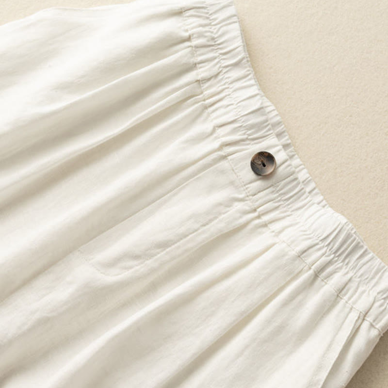 Pantaloncini da donna estivi casual con bottoni, in cotone e lino, con motivo Buddha Stones e tasche. - image 9