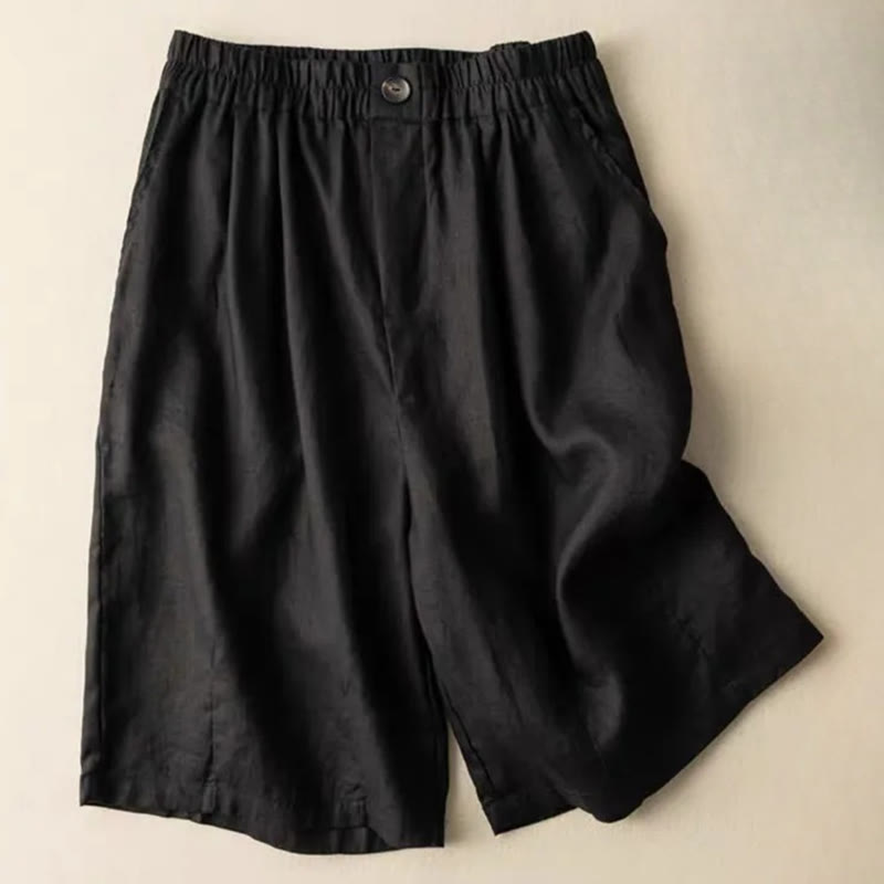 Pantaloncini da donna in lino e cotone con tasche , Buddha Stones, casual, estivi, tinta unita, con cerniera e bottoni - Nero - US8-10, UK/AU12-14, EU40-42 (3XL) - image 13