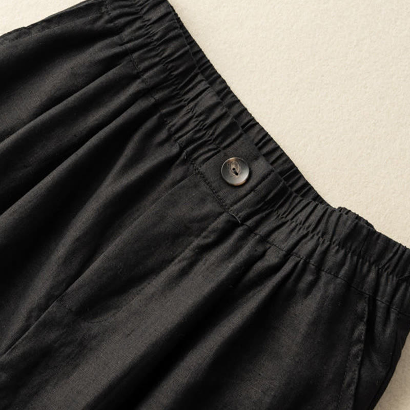 Pantaloncini da donna estivi casual con bottoni, in cotone e lino, con motivo Buddha Stones e tasche. - image 13