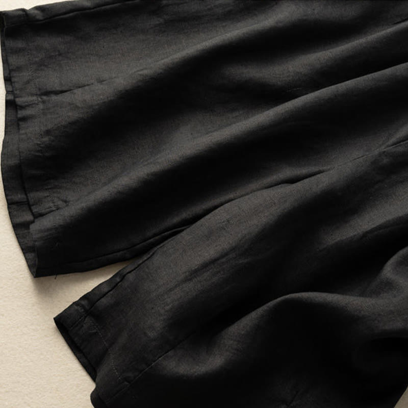 Pantaloncini da donna in lino e cotone con tasche , Buddha Stones, casual, estivi, tinta unita, con cerniera e bottoni - image 15