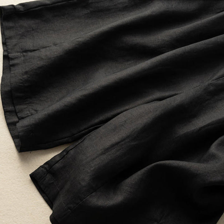 Pantaloncini da donna in lino e cotone con tasche , Buddha Stones, casual, estivi, tinta unita, con cerniera e bottoni - image 15