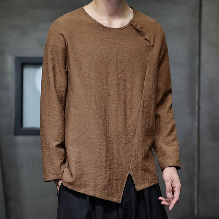 Camicie da uomo in cotone con scollo rotondo e maniche lunghe larghe, tinta unita, motivo Buddha Stones - image 36