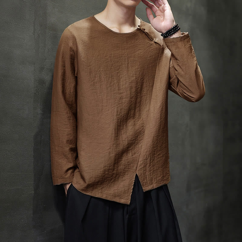 Camicie da uomo in cotone con scollo rotondo e maniche lunghe larghe, tinta unita, motivo Buddha Stones - image 40