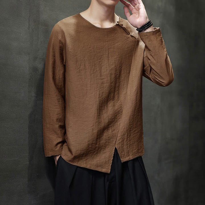 Camicie da uomo in cotone con scollo rotondo e maniche lunghe larghe, tinta unita, motivo Buddha Stones - image 40