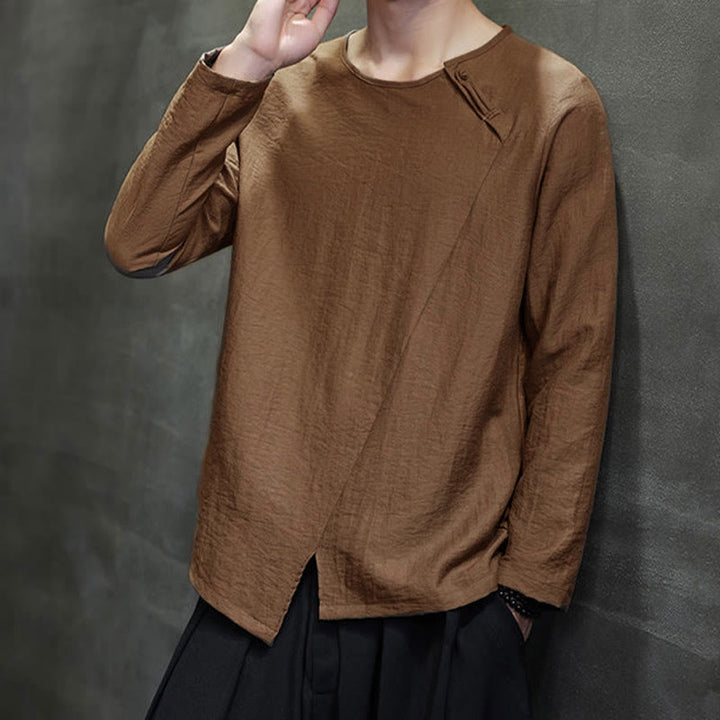 Camicie da uomo in cotone con scollo rotondo e maniche lunghe larghe, tinta unita, motivo Buddha Stones - image 39