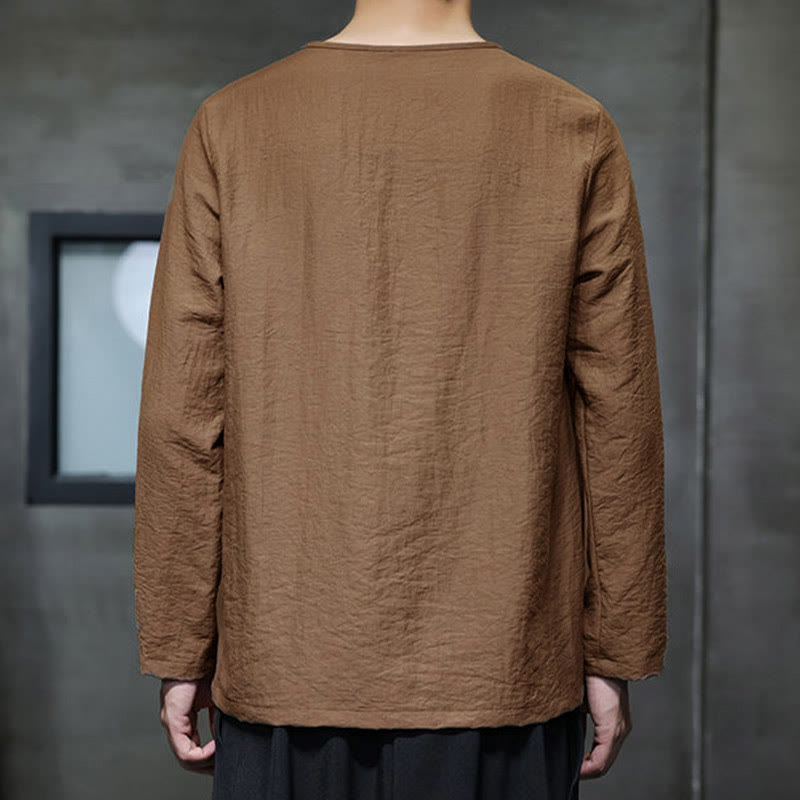 Camicie da uomo larghe a maniche lunghe con scollo rotondo e tinta unita Buddha Stones - image 35