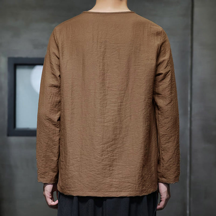 Camicie da uomo larghe a maniche lunghe con scollo rotondo e tinta unita Buddha Stones - image 35