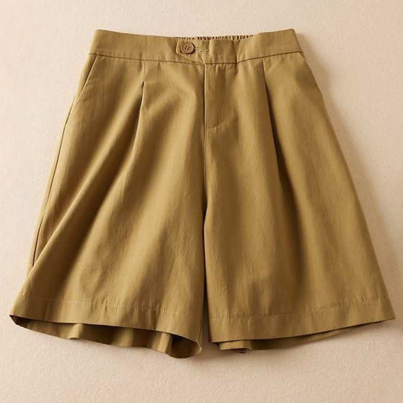 Pantaloncini da donna Buddha Stones, estivi, casual, in cotone e lino, con cerniera e tasche - Verga d'oro - US12, UK/AU16, EU44 (3XL) - image 0