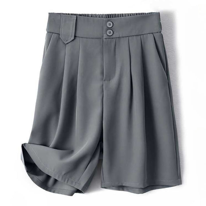 Pantaloncini da donna in lino e cotone tinta unita con tasche , Buddha Stones, casual, estivi, con cerniera e bottone - Grigio ardesia chiaro - US8-10, UK/AU12-14, EU40-42 (2XL) - image 0