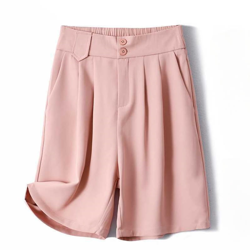Pantaloncini da donna in lino e cotone tinta unita con tasche , Buddha Stones, casual, estivi, con cerniera e bottone