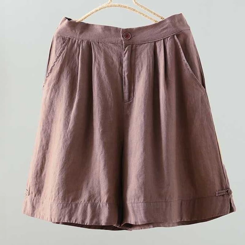 Pantaloncini da donna in fibra acrilica con tasche, Buddha Stones, estivi, casual, tinta unita, con bottone a rana e cerniera - Marrone sella - US12, UK/AU16, EU44 (2XL) - image 11