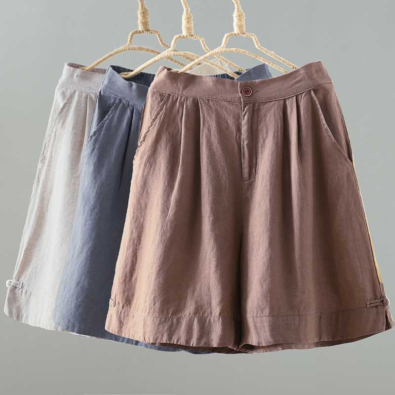 Pantaloncini da donna in fibra acrilica con tasche, Buddha Stones, estivi, casual, tinta unita, con bottone a rana e cerniera - image 21