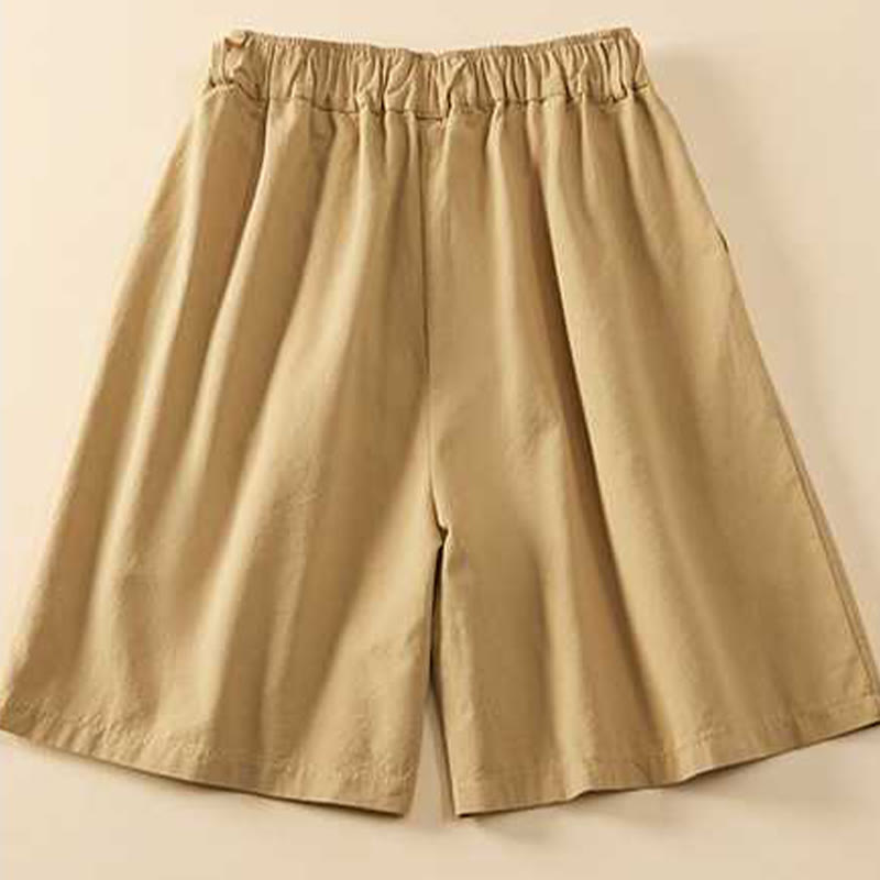 Pantaloncini da donna Buddha Stones, estivi, casual, larghi, in cotone tinta unita con tasche - image 1