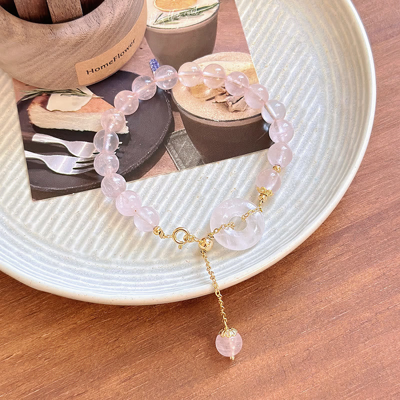 Braccialetto di autoaccettazione con fibbia della pace e perline di cristallo rosa naturale Buddha Stones
