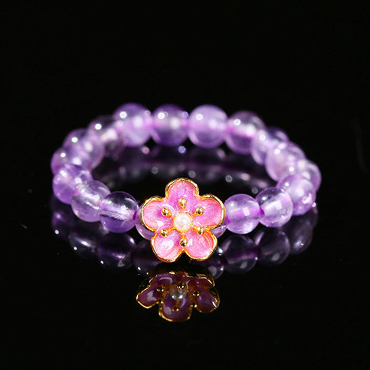 Anello elastico Buddha Stones da 3 mm, ametista e fiori di pesco