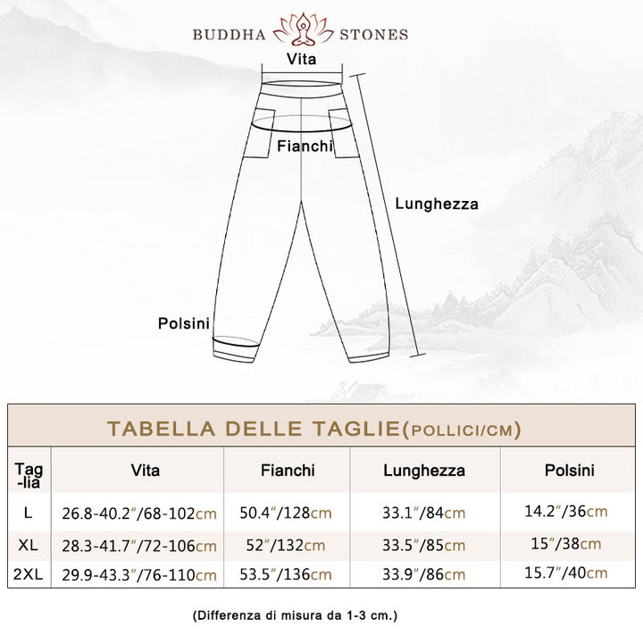 Pantaloni da donna in lino tinta unita casual Buddha Stones con tasche - image 3