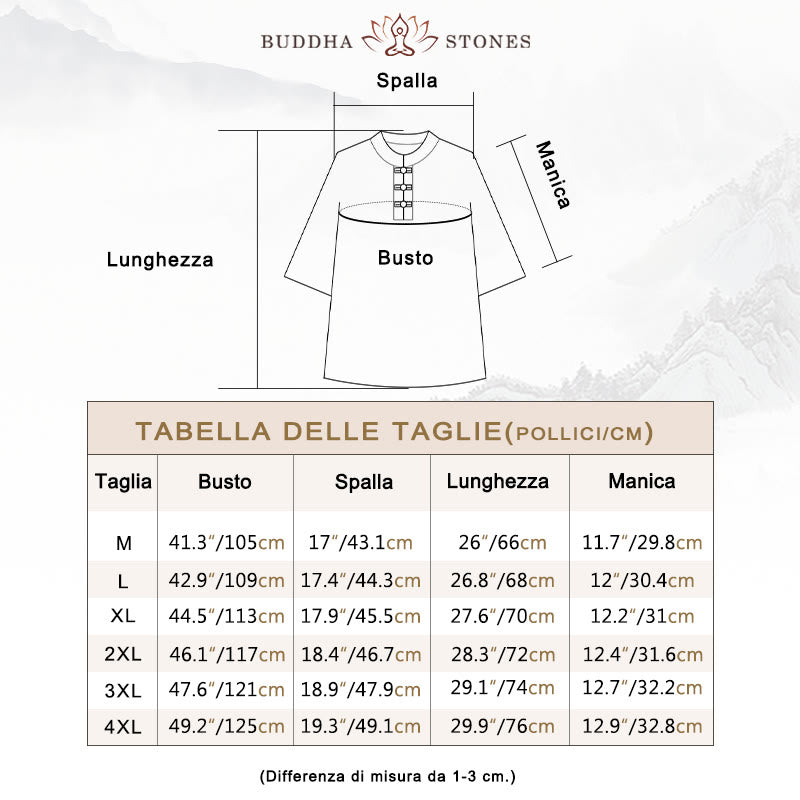 Buddha Stones 2 pezzi modello albero cotone lino rana-bottoni camicia manica corta pantaloni set uomo