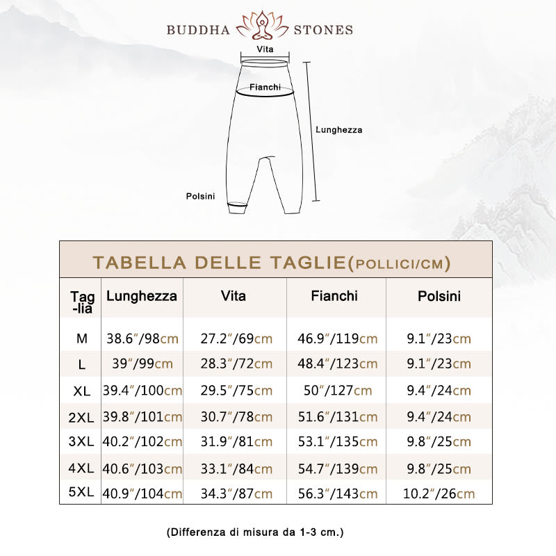 Pantaloni harem lunghi da uomo in cotone con stampa di foglie e pietre Buddha Stones