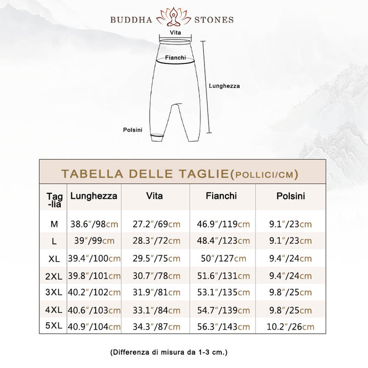 Pantaloni harem lunghi da uomo in cotone con stampa di foglie e pietre Buddha Stones