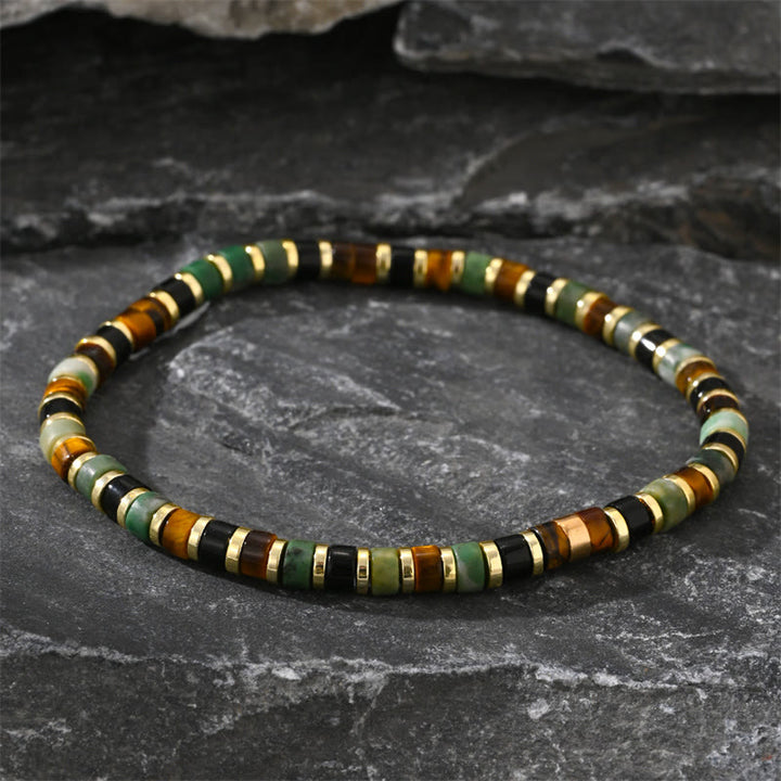 Braccialetto di supporto con pietre di ematite naturale e occhio di tigre Buddha Stones