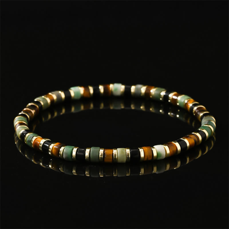 Braccialetto di supporto con pietre di ematite naturale e occhio di tigre Buddha Stones