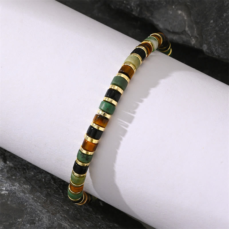 Braccialetto di supporto con pietre di ematite naturale e occhio di tigre Buddha Stones