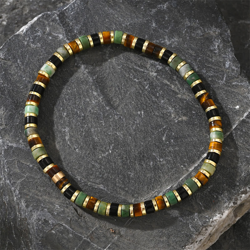 Braccialetto di supporto con pietre di ematite naturale e occhio di tigre Buddha Stones
