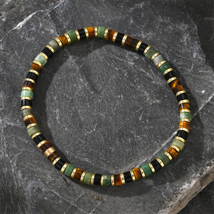 Braccialetto di supporto con pietre di ematite naturale e occhio di tigre Buddha Stones