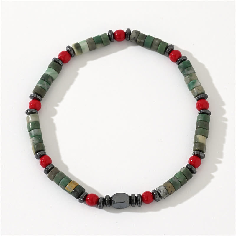 Bracciale potente in pietra verde naturale con ematite e corallo rosso Buddha Stones