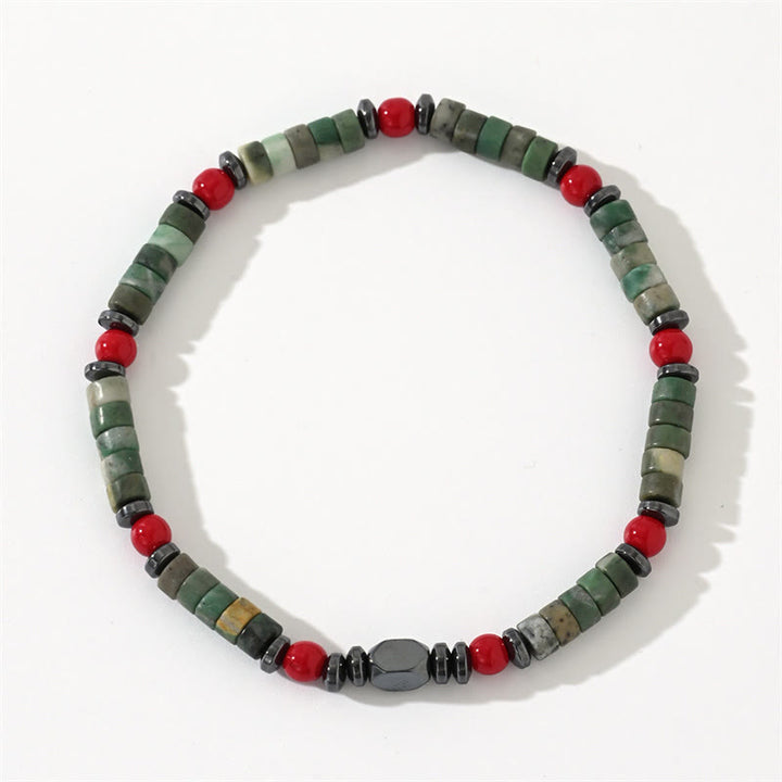 Bracciale potente in pietra verde naturale con ematite e corallo rosso Buddha Stones