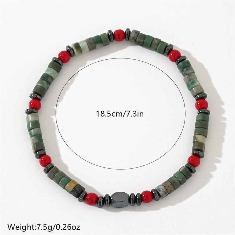 Bracciale potente in pietra verde naturale con ematite e corallo rosso Buddha Stones