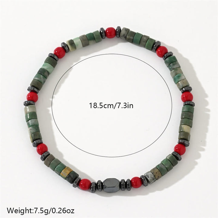 Bracciale potente in pietra verde naturale con ematite e corallo rosso Buddha Stones