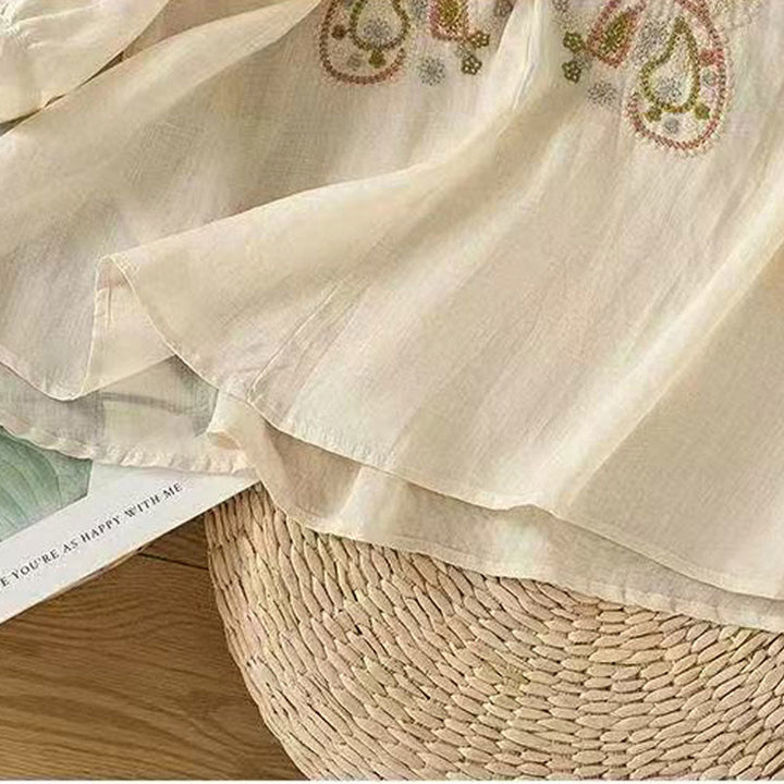 Camicia da donna in cotone con scollo a giro, manica corta, girocollo, con bottoni e ricamo Buddha Stones, casual e ampia - image 10