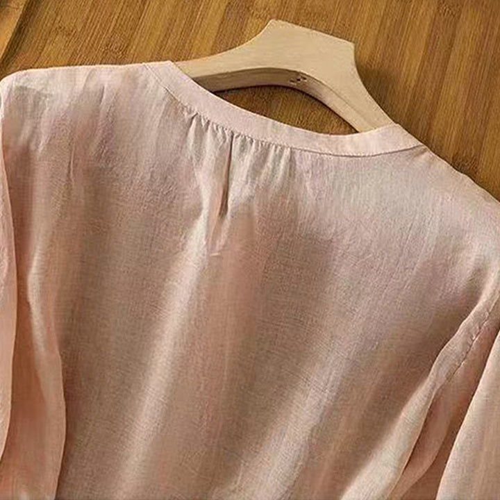 Camicia da donna in cotone con scollo a giro, manica corta, girocollo, con bottoni e ricamo Buddha Stones, casual e ampia - image 13