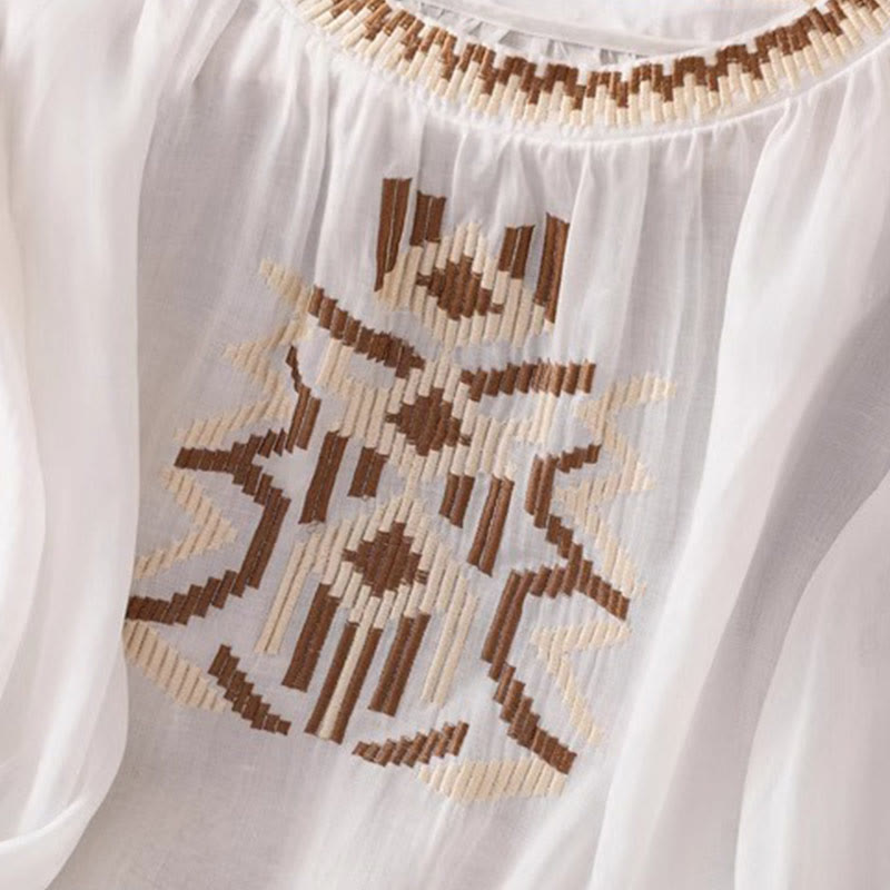 T-shirt casual da donna con scollo a giro, manica corta, in spandex, con ricamo simmetrico Buddha Stones - image 6