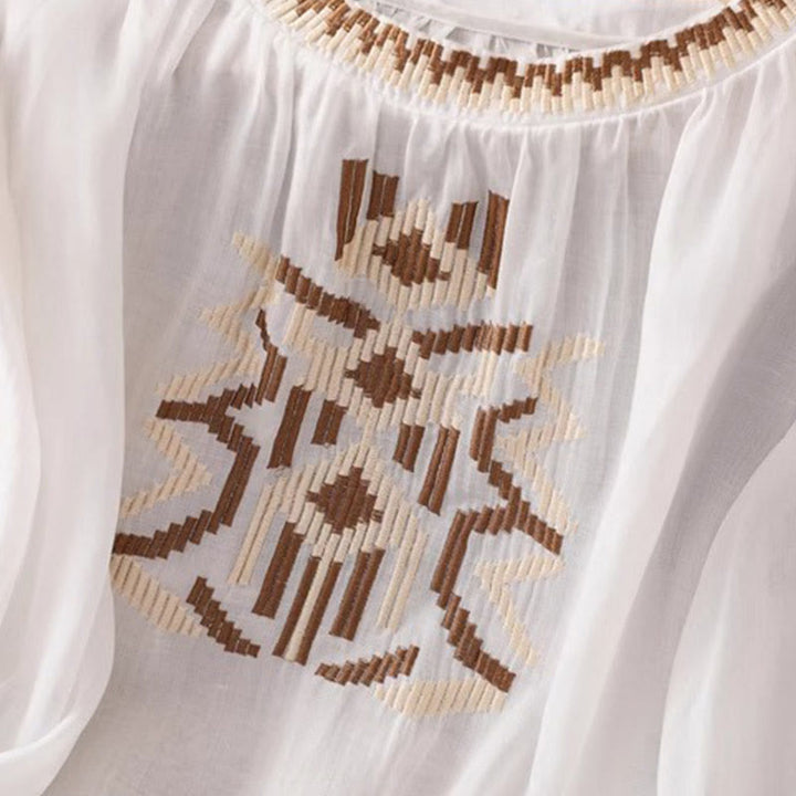 T-shirt casual da donna con scollo a giro, manica corta, in spandex, con ricamo simmetrico Buddha Stones - image 6