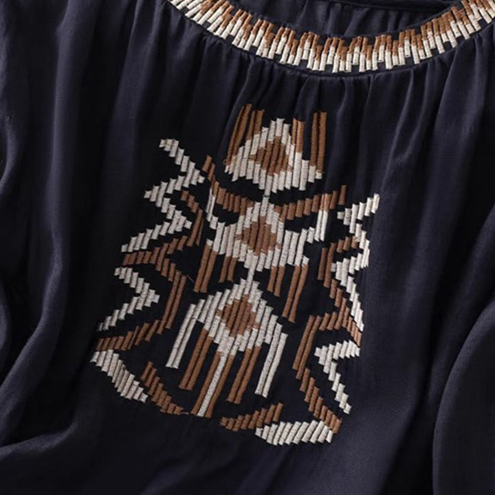 T-shirt casual da donna con scollo a giro, manica corta, in spandex, con ricamo simmetrico Buddha Stones - image 12