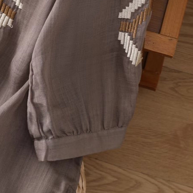 T-shirt casual da donna con scollo a giro, manica corta, in spandex, con ricamo simmetrico Buddha Stones - image 19