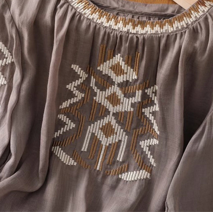 T-shirt casual da donna con scollo a giro, manica corta, in spandex, con ricamo simmetrico Buddha Stones - image 16