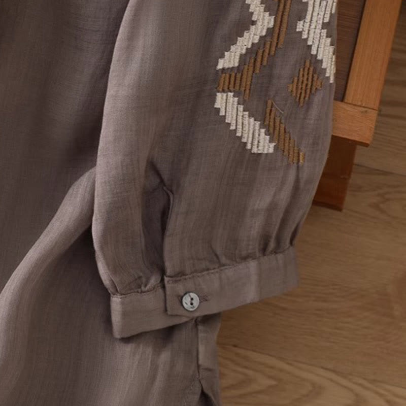 T-shirt casual da donna con scollo a giro, manica corta, in spandex, con ricamo simmetrico Buddha Stones