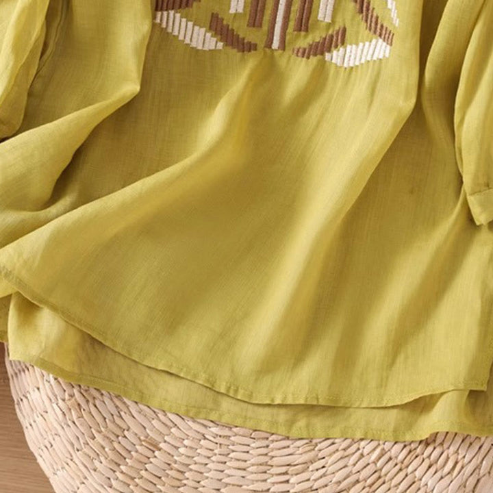 T-shirt casual da donna con scollo a giro, manica corta, in spandex, con ricamo simmetrico Buddha Stones