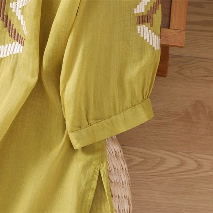 T-shirt casual da donna con scollo a giro, manica corta, in spandex, con ricamo simmetrico Buddha Stones - image 28