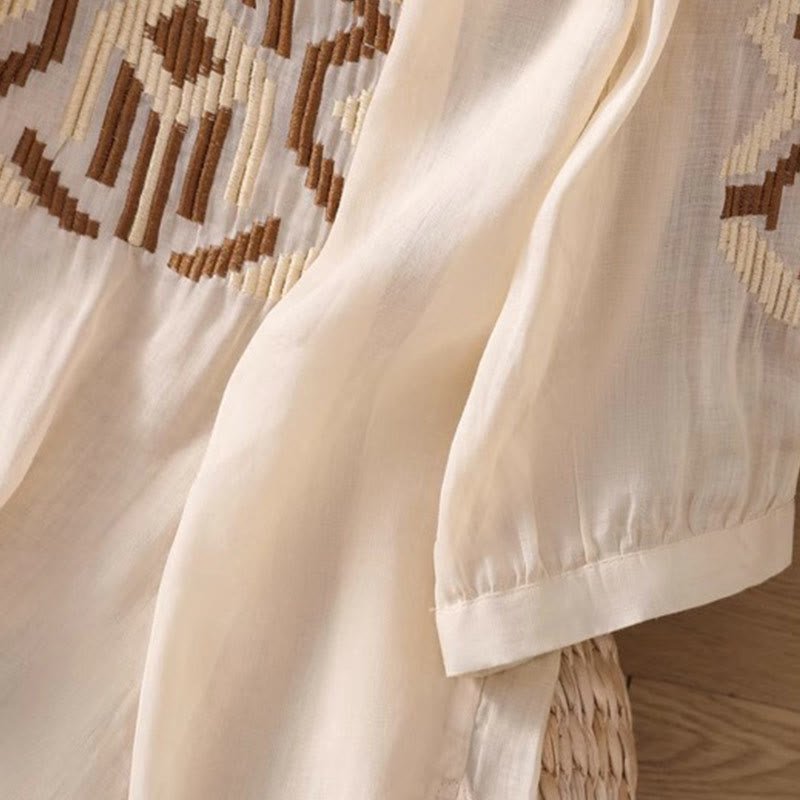 T-shirt casual da donna con scollo a giro, manica corta, in spandex, con ricamo simmetrico Buddha Stones - image 37