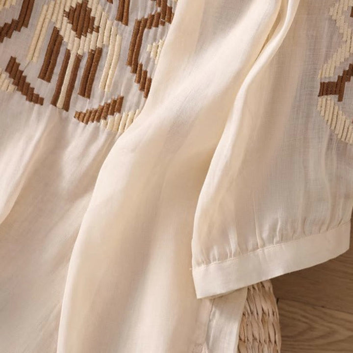 T-shirt casual da donna con scollo a giro, manica corta, in spandex, con ricamo simmetrico Buddha Stones - image 37