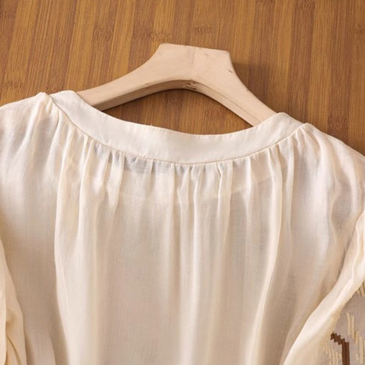 T-shirt casual da donna con scollo a giro, manica corta, in spandex, con ricamo simmetrico Buddha Stones