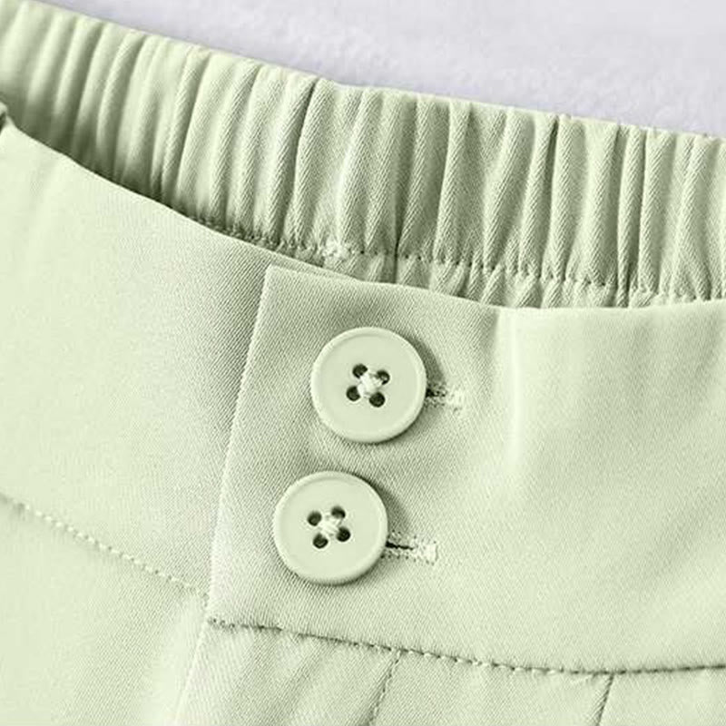 Pantaloncini da donna in lino e cotone tinta unita con tasche , Buddha Stones, casual, estivi, con cerniera e bottone