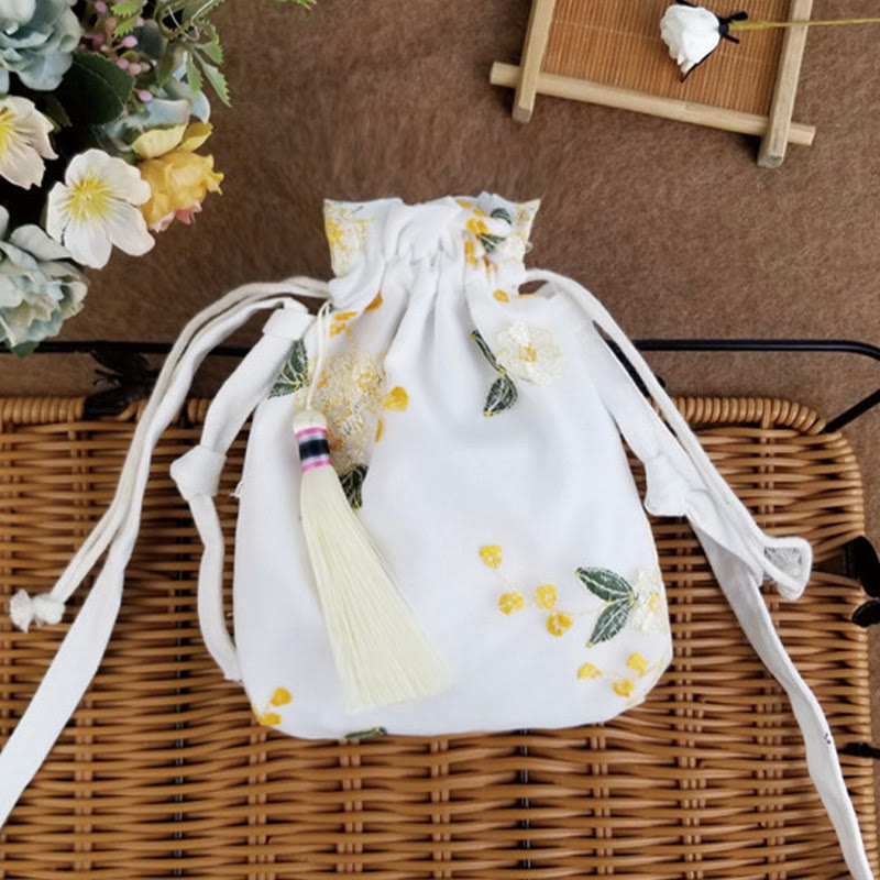 Borsa a tracolla in tela Buddha Stones, fiori ricamati, fiori di ciliegio, vite
